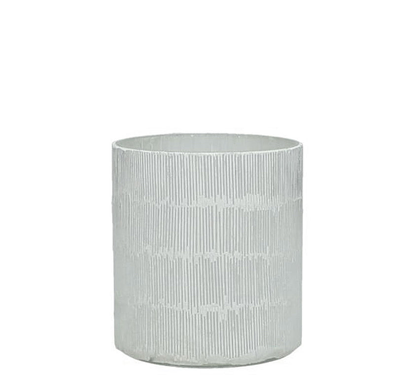 Γυάλινο κηροπήγιο/φανάρι "mosaic" ριγέ λευκό, 9cm