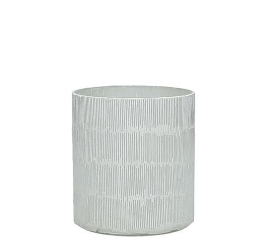 Γυάλινο κηροπήγιο/φανάρι "mosaic" ριγέ λευκό, 9cm