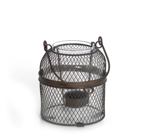 Γυάλινο φανάρι με μεταλλικό πλέγμα, μπρονζέ χρ., 15cm