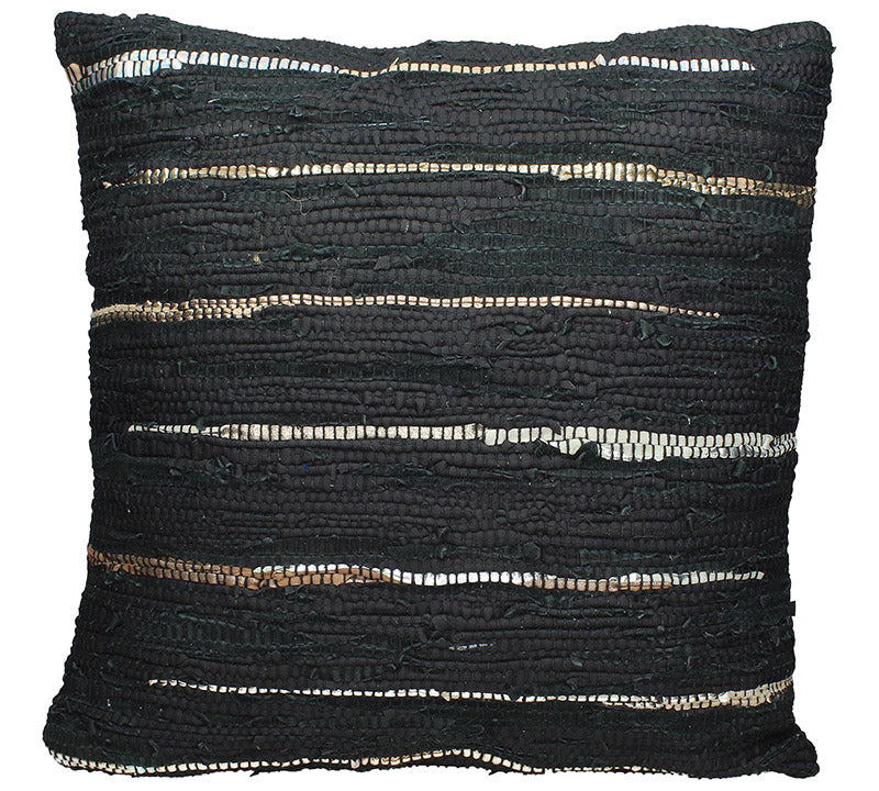 Μαξιλάρι από δερμάτινο κιλίμι, μαύρο/χρυσό, 60cm
