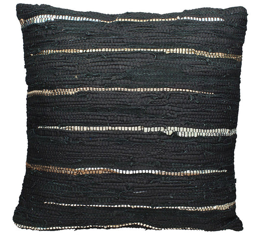 Μαξιλάρι από δερμάτινο κιλίμι, μαύρο/χρυσό, 60cm