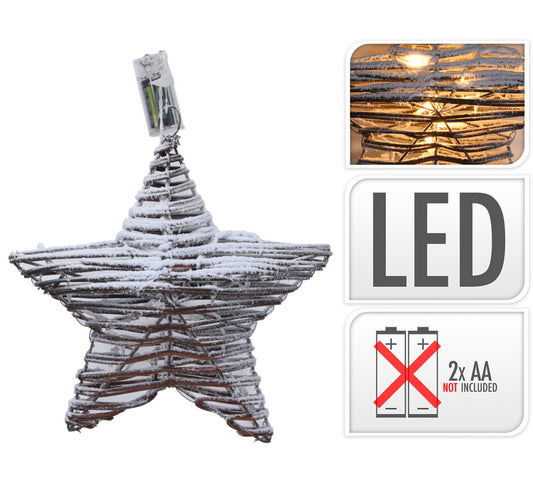 Χιονισμένο αστέρι από λυγαριά, φωτιζόμενο (10Led), 30cm