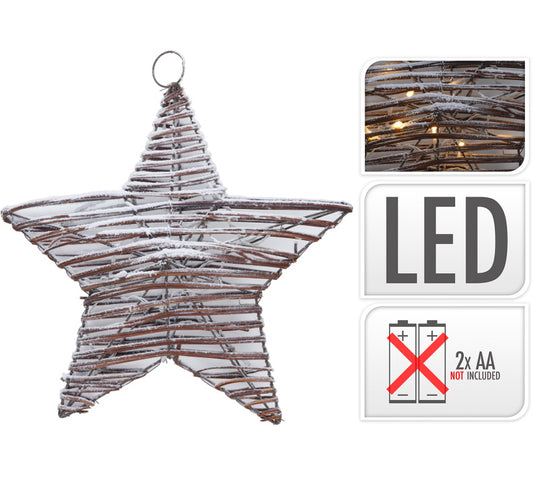 Χιονισμένο αστέρι από λυγαριά, φωτιζόμενο (10Led), 40cm