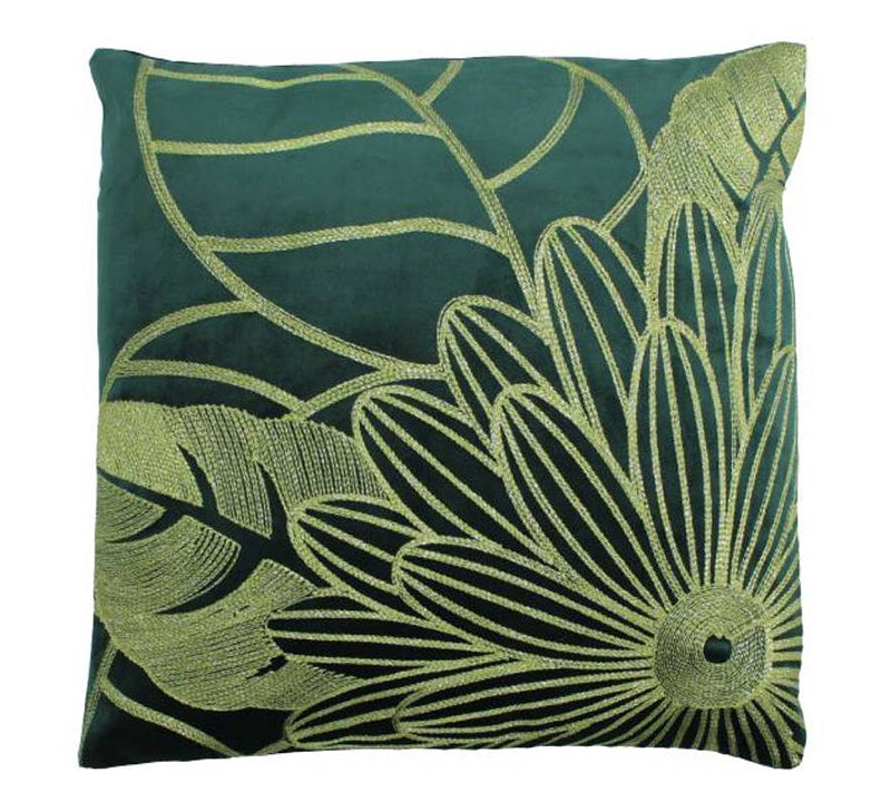 Βελούδινο μαξιλάρι με τροπικά φύλλα, 45x45cm