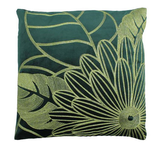 Βελούδινο μαξιλάρι με τροπικά φύλλα, 45x45cm