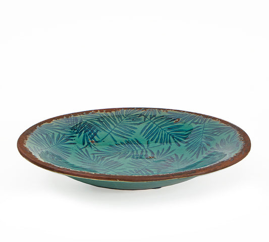 Κεραμική πιατέλα σχ.φυλλα "areca", πετρόλ/μπλε,δ.30cm