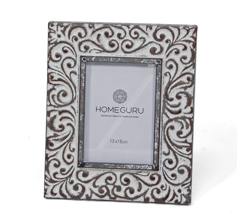 Vintage μετ.φωτ/θήκη,σχ.φλοράλ λευκό/γκρι(13x18)24x29,3cm