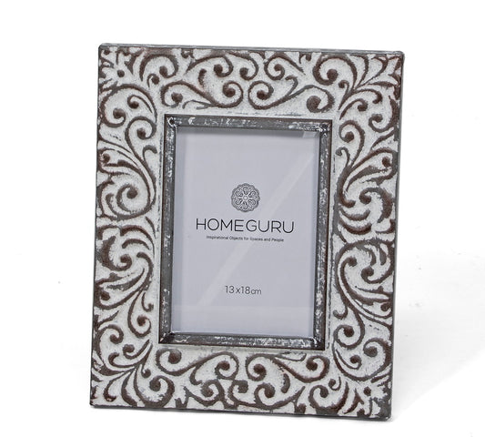 Vintage μετ.φωτ/θήκη,σχ.φλοράλ λευκό/γκρι(13x18)24x29,3cm