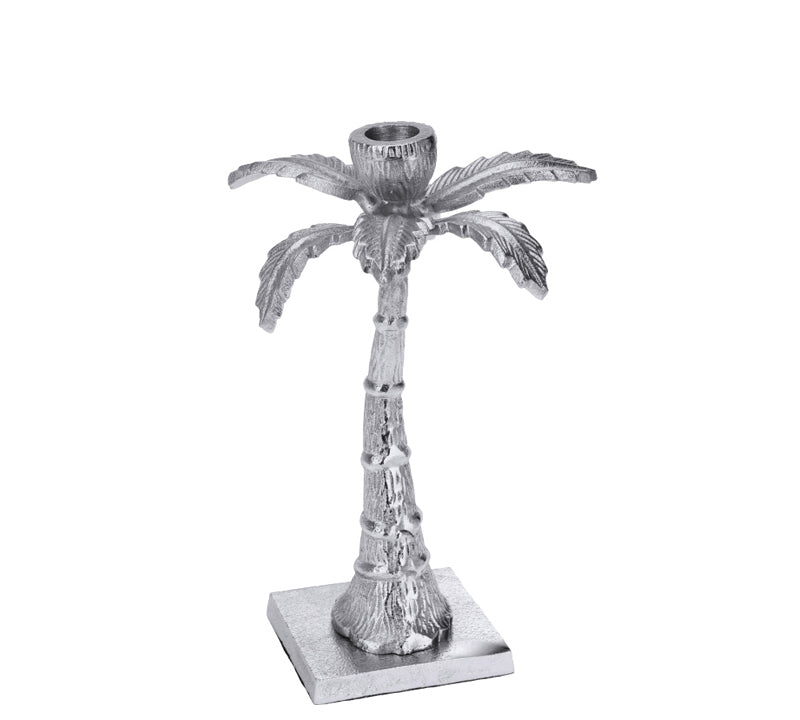 Κηροπήγιο σχ.φοίνικας από αλουμίνιο, ασημί 26cm
