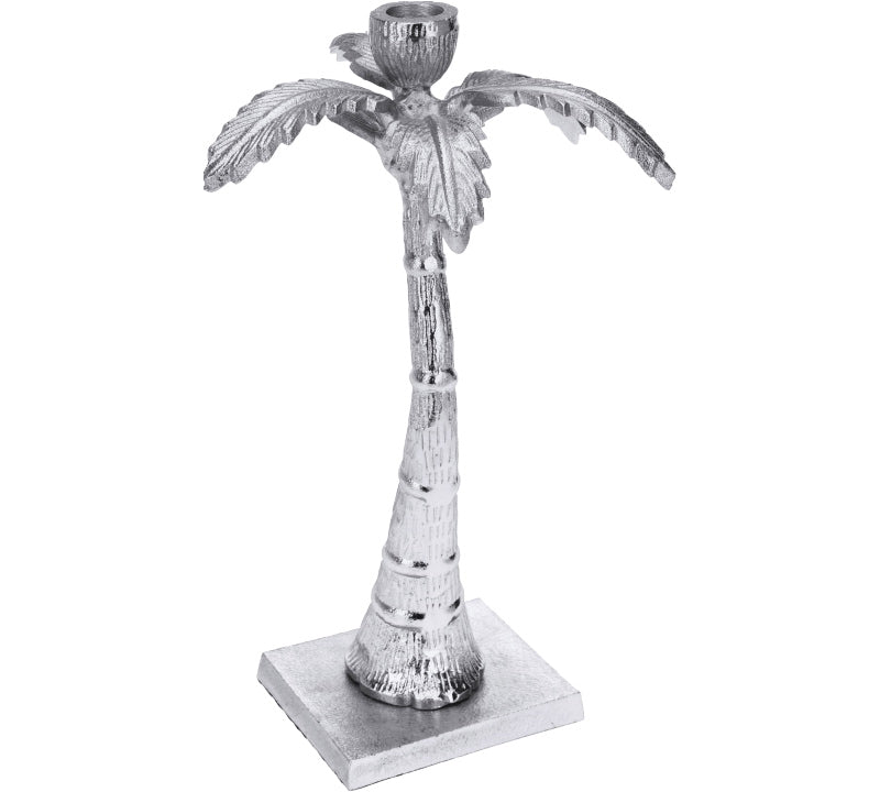 Κηροπήγιο σχ.φοίνικας από αλουμίνιο, ασημί 32cm
