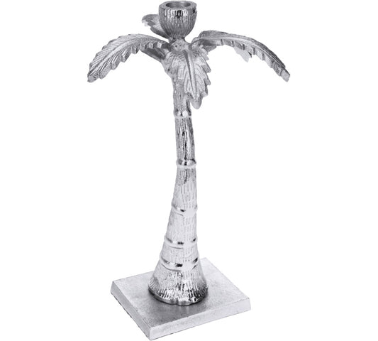 Κηροπήγιο σχ.φοίνικας από αλουμίνιο, ασημί 32cm