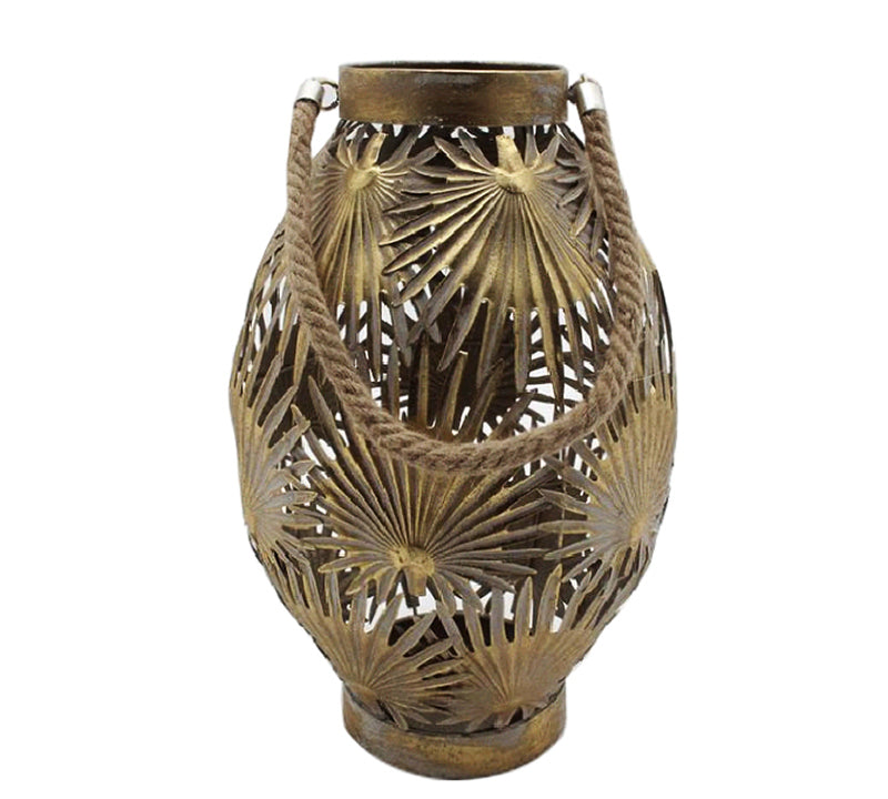 Φανάρι φύλλο "Areca" με σχοινί, χρυσό, 42.5cm