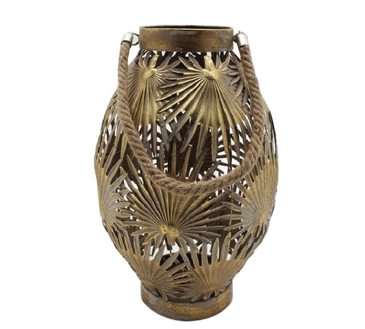 Φανάρι φύλλο "Areca" με σχοινί, χρυσό, 42.5cm