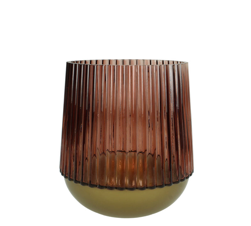 Φανάρι από γυαλί & μέταλλο σε μπορντώ/χρυσό, 18cm