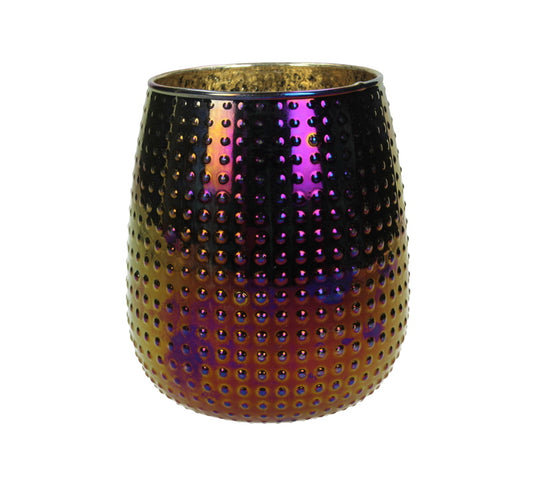 Γυάλινο κηροπήγιο ρεσό ιριδίζον μπορντώ, 12x14cm