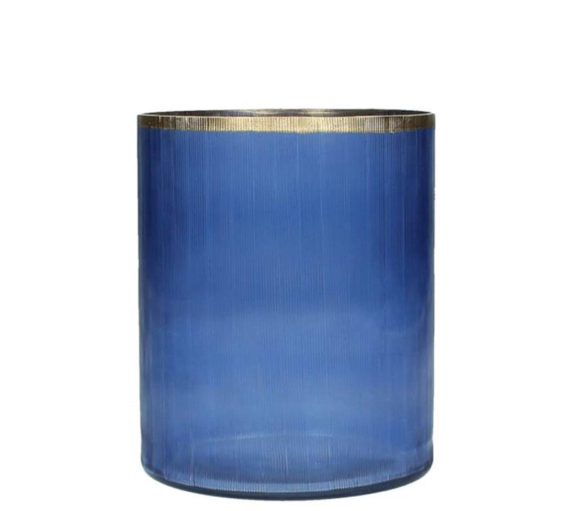 Γυάλινο κηροπήγιο ρεσό μπλέ χρυσό, 12.5x15cm