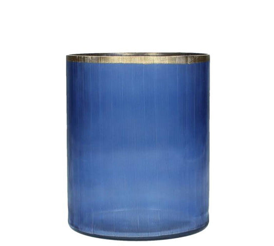 Γυάλινο κηροπήγιο ρεσό μπλέ χρυσό, 12.5x15cm