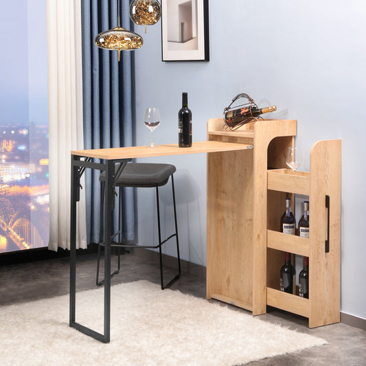 Τραπέζι μπαρ-κάβα ποτών Winely pakoworld μελαμίνη σε φυσική απόχρωση και μαύρο μέταλλο 122x44.5x108ε