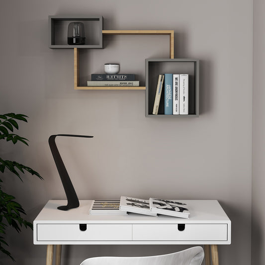 Ράφι τοίχου Beldra pakoworld σε φυσική με γκρι cement απόχρωση 84x15x57.8εκ