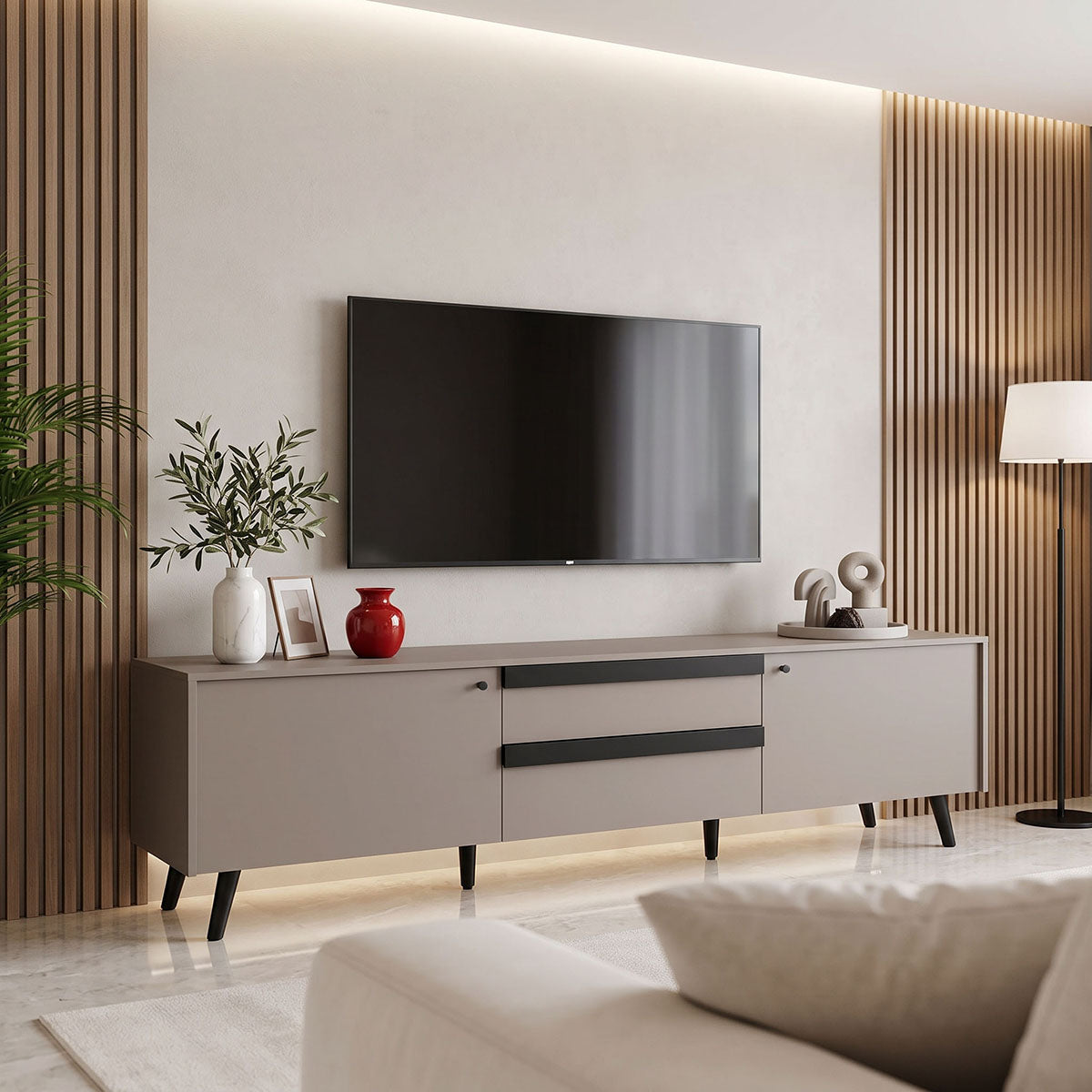 Έπιπλο τηλεόρασης Nectra pakoworld taupe με μαύρο 180x40x56εκ