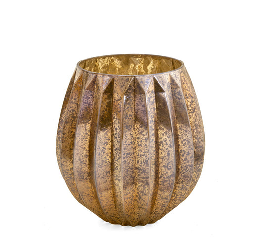 Γυάλινο βάζο πλισε σχ.,αντικέ χρυσό, 22x23.5cm