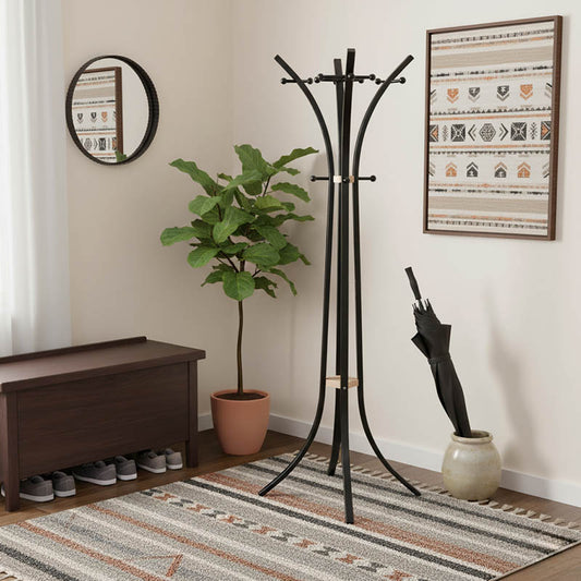 Καλόγερος ρούχων Bamile pakoworld μαύρο μέταλλο και rubberwood σε φυσική απόχρωση 51x63x175εκ