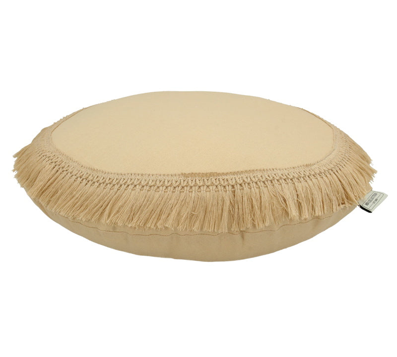 Στρογγυλό μαξιλάρι με κρόσι, μπεζ,45cm