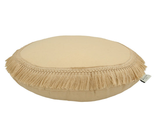 Στρογγυλό μαξιλάρι με κρόσι, μπεζ,45cm
