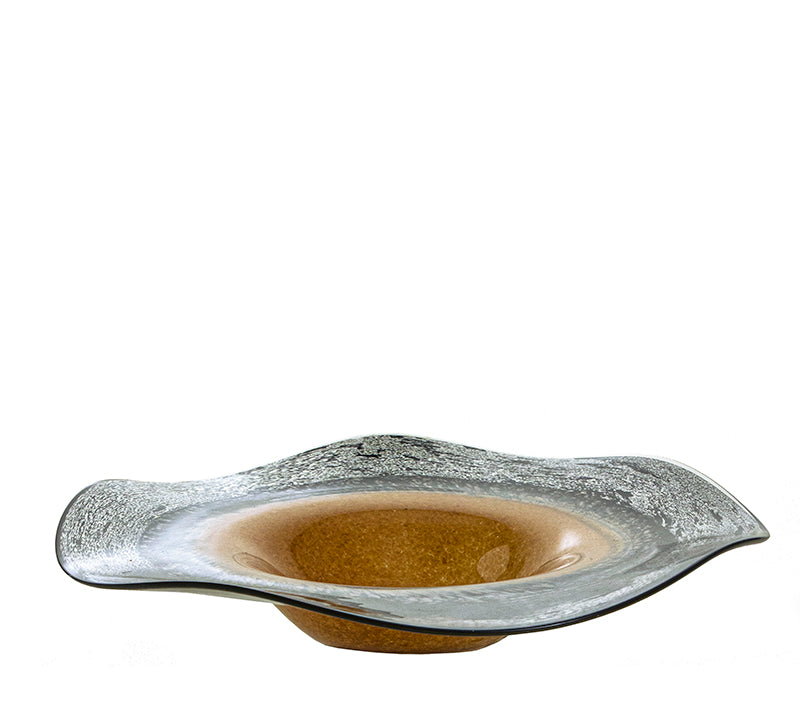 Γυάλινη χειροποίητη πιατέλα "Fusion" καφέ & μαύρη ρίγα 39cm