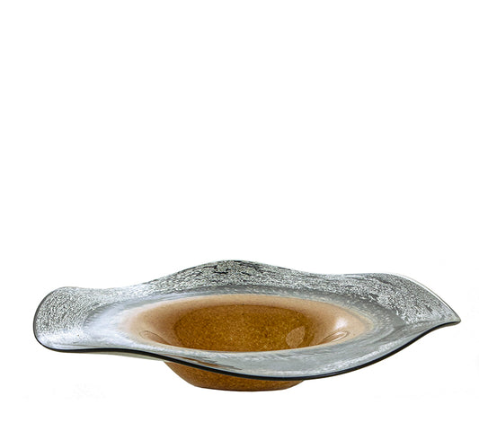 Γυάλινη χειροποίητη πιατέλα "Fusion" καφέ & μαύρη ρίγα 39cm