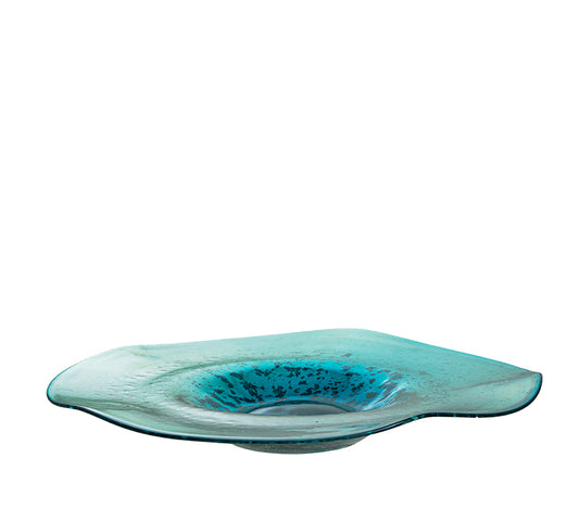 Γυάλινη χειροποίητη πιατέλα πετρόλ με ειδική υάλωση 39cm