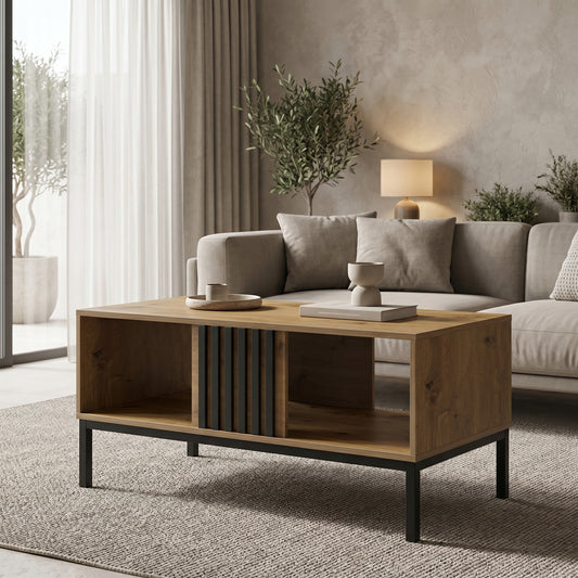 Τραπέζι σαλονιού Delanka pakoworld oak-μαύρο 92x50x46εκ