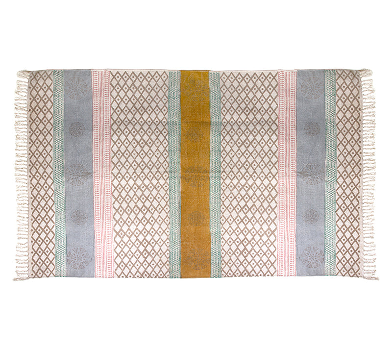 Χαλί Cotton "Block print" πολύχρωμο,κρόσσια,120x180cm