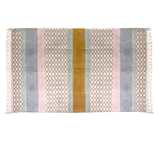 Χαλί Cotton "Block print" πολύχρωμο,κρόσσια,120x180cm