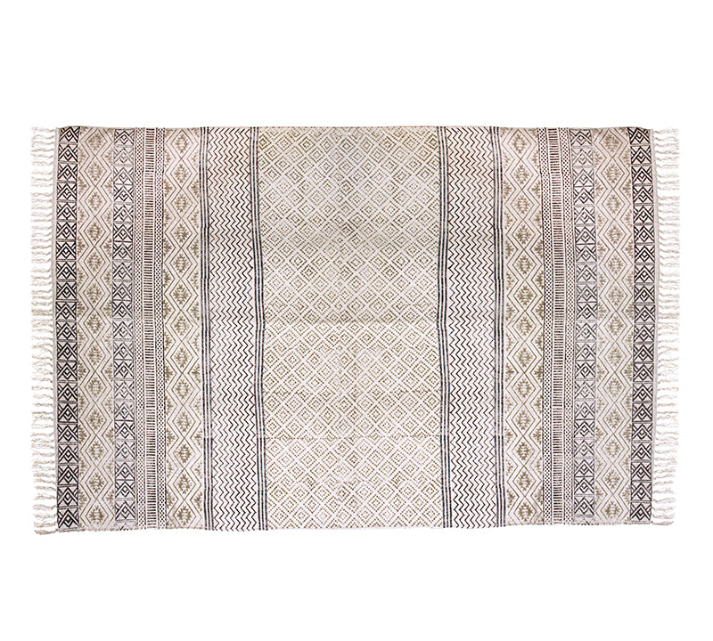 Χαλί Cotton "Block print" εκρού/γκρι,κρόσσια,120x180cm