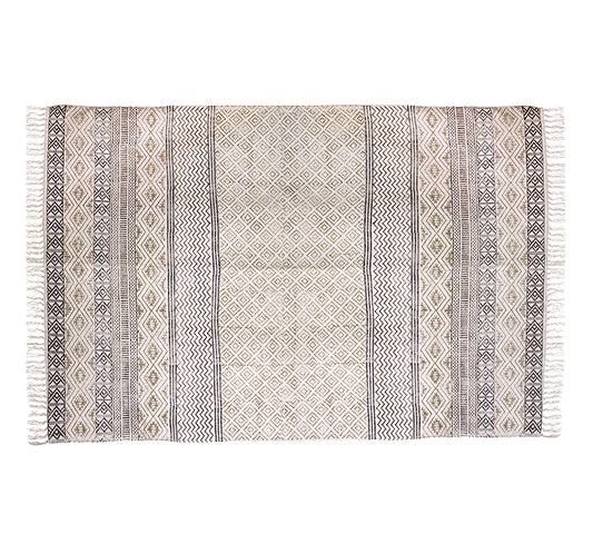 Χαλί Cotton "Block print" εκρού/γκρι,κρόσσια,120x180cm