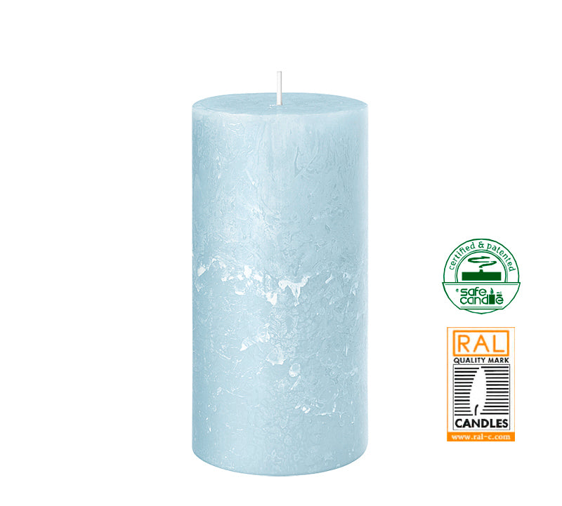 Κερί κορμός ρουστίκ, γαλάζιο,7x14cm