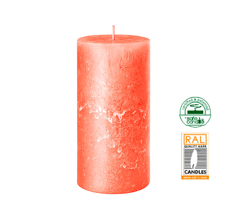 Κερί κορμός ρουστίκ, κοραλί,7x14cm