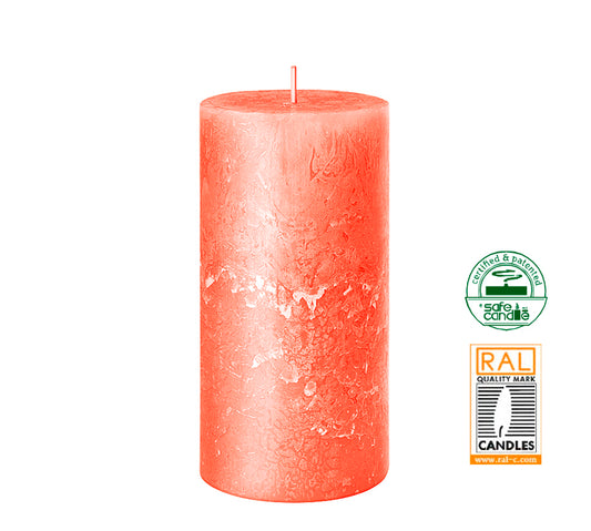 Κερί κορμός ρουστίκ, κοραλί,7x14cm