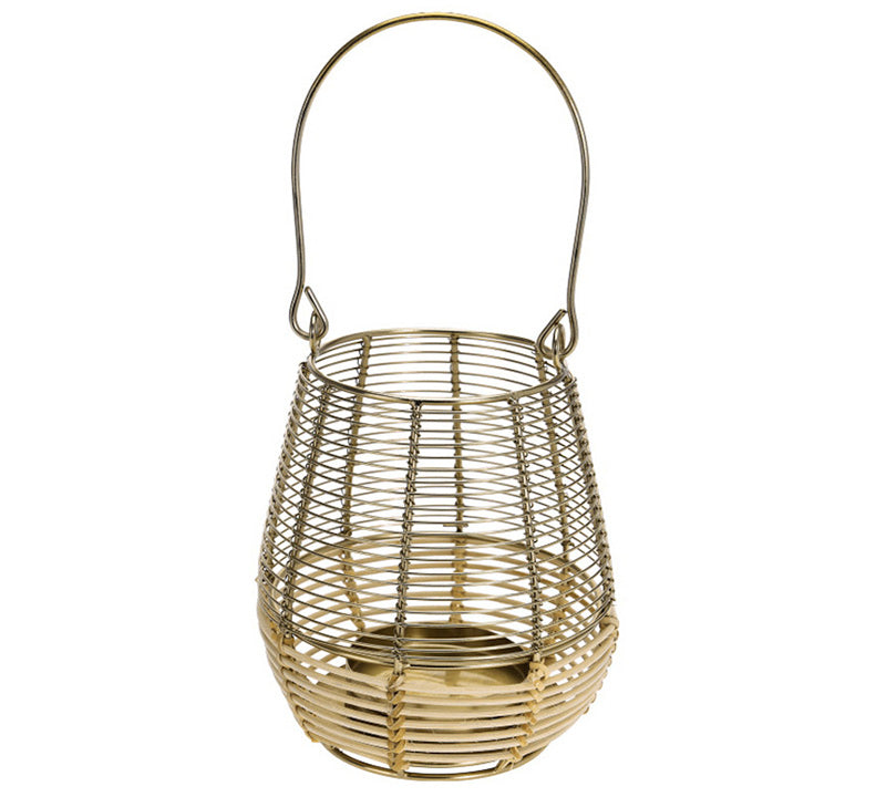 Φανάρι από μέταλλο & rattan, χρυσό χρ.18cm