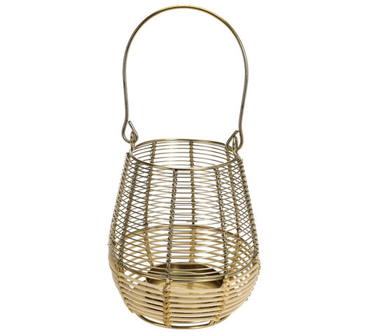 Φανάρι από μέταλλο & rattan, χρυσό χρ.18cm