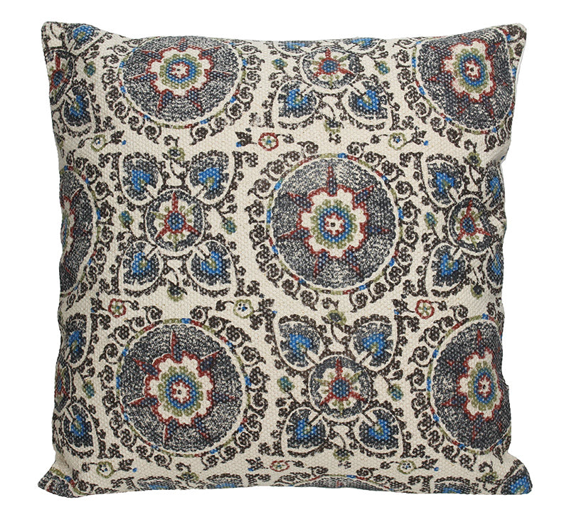 Μαξιλάρι cotton εκρού/μπλέ σχ."Nain", 50x50cm