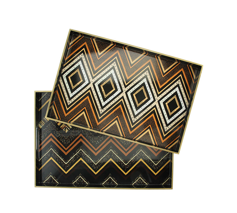 Σετ/2 παραλ/μοι δίσκοι γεωμετρικό σχ., καφέ/μαύρο