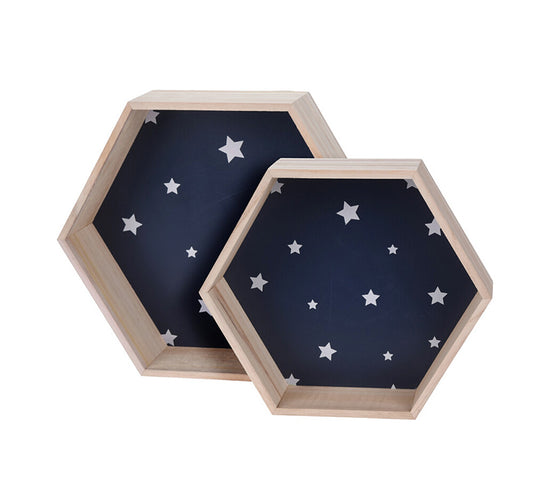 Σ/2 Εξάγωνα ξυλινα ράφια με αστεράκια, 2 χρ.