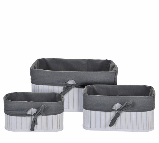 Σ/3 καλάθια Bamboo λευκό χρ. με γκρι ύφασμα 24/29/34cm