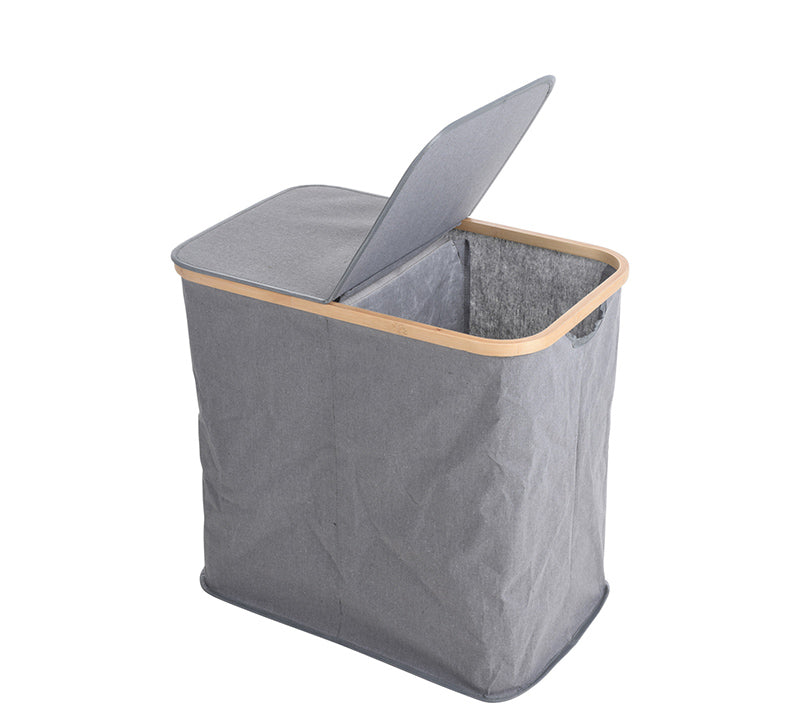 Υφασμάτινο καλάθι απλύτων με χώρισμα & 2 καπάκια γκρι,51cm