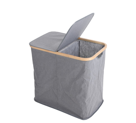 Υφασμάτινο καλάθι απλύτων με χώρισμα & 2 καπάκια γκρι,51cm