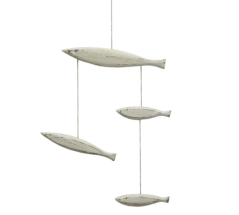 Ξύλινα κρεμαστά διακοσμητικά ψάρια,εκρου χρ.,48x58cm