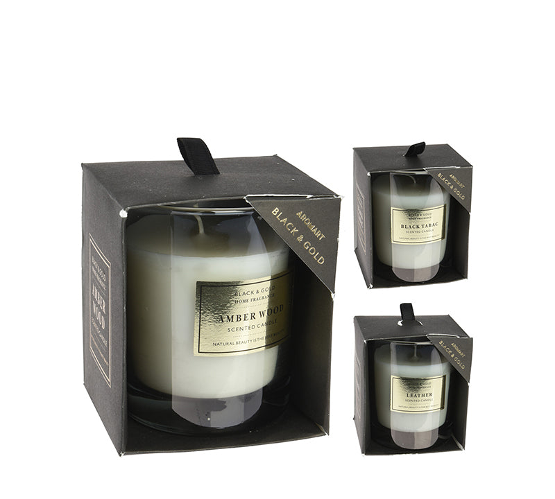 Αρωμ. κερί σε γυάλινο δοχείο, 3 αρώματα, κουτί δώρου 9x10.5cm