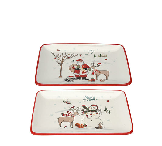 Πιατέλα, 2 χριστ/κα θέματα (ελάφι με χιον/πο & Αγ.Βασίλη),25cm